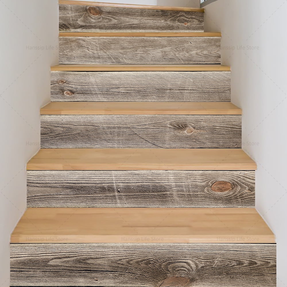 6/13Pcs Wood Style Stair Stickers Home Decorations Retro Wooden Staircase Riser Mural Waterproof