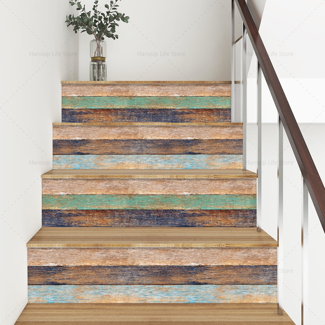 6/13Pcs Wood Style Stair Stickers Home Decorations Retro Wooden Staircase Riser Mural Waterproof