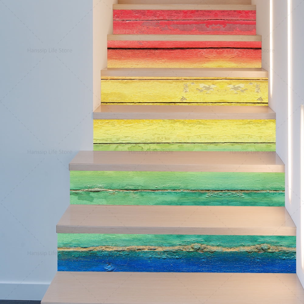 6/13Pcs Wood Style Stair Stickers Home Decorations Retro Wooden Staircase Riser Mural Waterproof