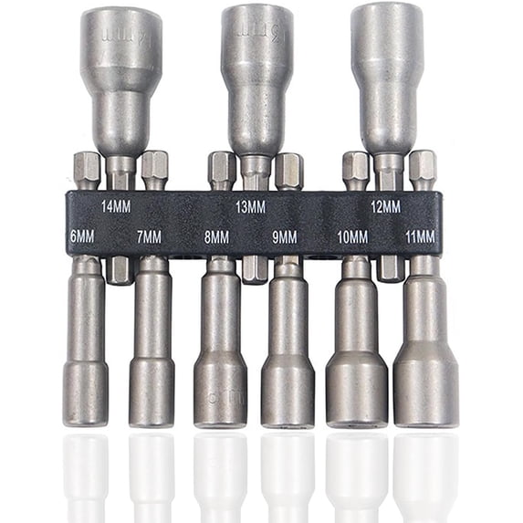 6-14mm Magnetic Nut Driver Set, 9 Pcs Hex Shank Nut Setter Driver Impact Driver Sockets Hex Drill Bits 1/4 Inch Quick Change Drill Bit Sets for Electric Screwdriver Handle Tools