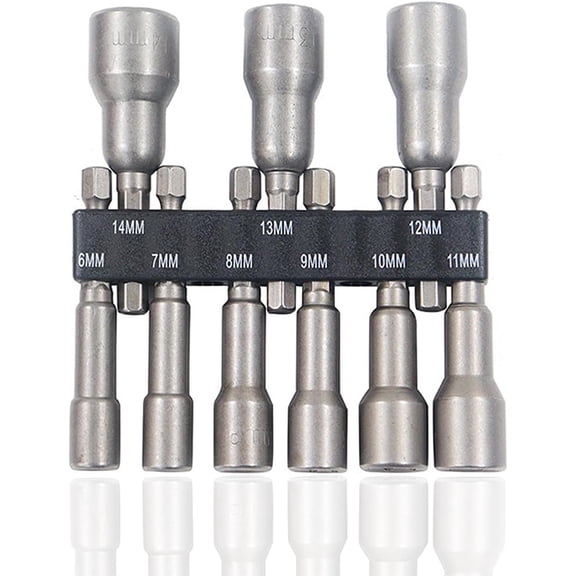 6-14mm Magnetic Nut Driver Set, 9 Pcs Hex Shank Nut Setter Driver Impact Driver Sockets Hex Drill Bits 1/4 Inch Quick Change Drill Bit Sets for Electric Screwdriver Handle Tools