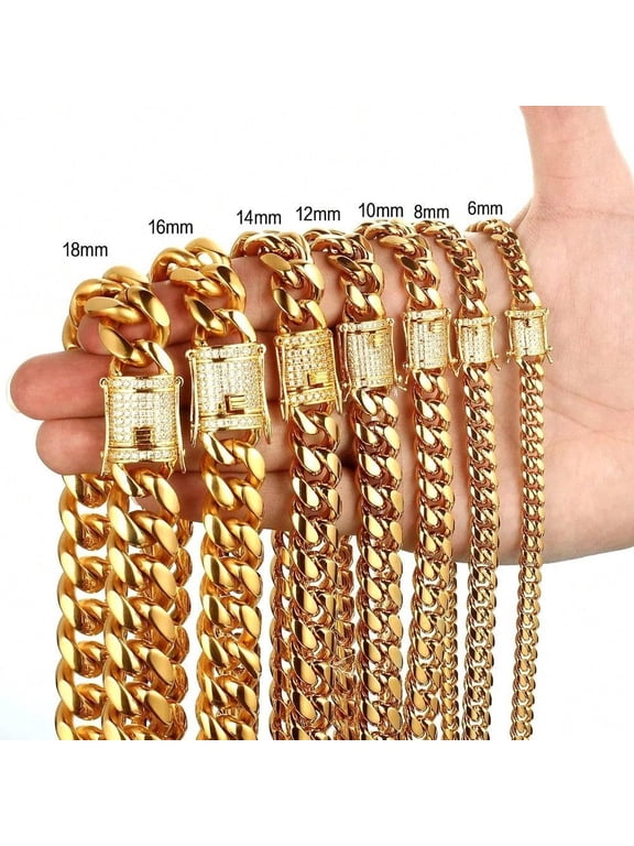 6-14mm wide Stainless Steel Cuban Miami Chains Necklaces Bracelet CZ Zircon Box Lock Big Heavy Link Chain for Men Hip Hop Rock jewelry