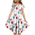 thumbnail image 1 of 6-15Y Girls' Summer Smocked Ruched Princess Ruffled Short Sleeves Tiered Gradient Skirt Round Neck Multi-Color Prints Soft A Line Dress, 1 of 4
