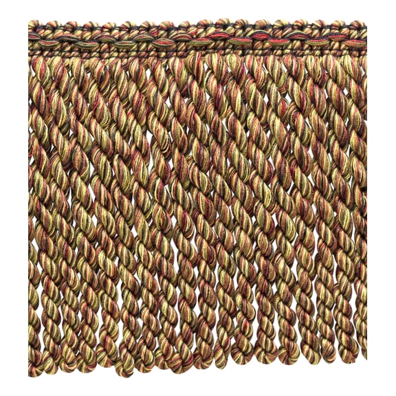 6" (15cm) Duke Collection Full and Vibrant Bullion Fringe Trim # BFDK6,, Holiday Red #N40 (Bright Red, Olive Green, Brown Beige) Sold By The Yard (36"/3 ft/0.9m)