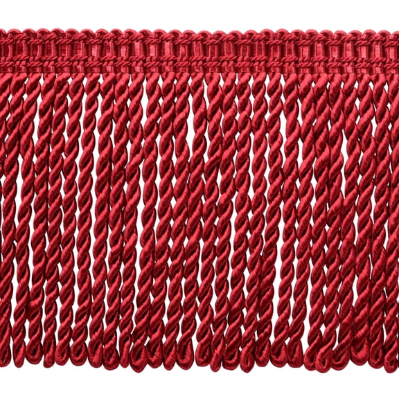 6" (15cm) Fancy Solid Woven Gimp Header Satiny Bullion Fringe Trim # BFS6WVN,, Cherry Red #E13 (Dark Crimson Red) Sold By The Yard (36"/3 ft/0.9m)