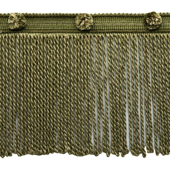 6" (15cm) Heirloom Collection Contemporary Header with Pompom Bullion Fringe Trim # BFHR6,, Dark Brown Green #61601 (Forest Green, Olive Brown, Dark Beige) Sold By The Yard (36"/3 ft/0.9m)
