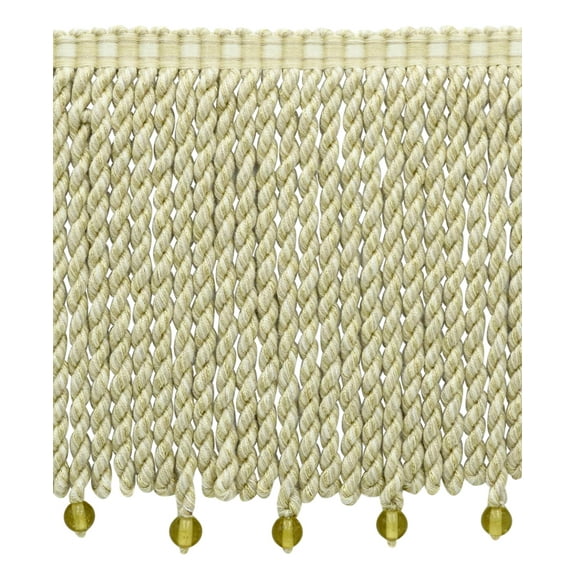 6" (15cm) Marrakesh Collection Bullion Fringe Trim with Fancy Woven Header # BFRW6,, Bone Ivory #VL06 (White Ivory, Cream Ivory, Light Beige) Sold By The Yard (36"/3 ft/0.9m)