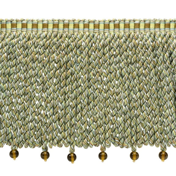 6" (15cm) Marrakesh Collection Bullion Fringe Trim with Fancy Woven Header # BFRW6,, Lakeside Green #VL12 (Olive Green, Chocolate Brown, Turquoise Blue) Sold By The Yard (36"/3 ft/0.9m)