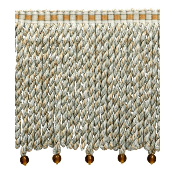 6" (15cm) Marrakesh Collection Bullion Fringe Trim with Fancy Woven Header # BFRW6,, Light Sand Blue #VL05 (Light Blue, Sand Beige, Baby Blue) Sold By The Yard (36"/3 ft/0.9m)