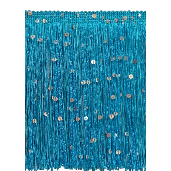 6" (15cm) Sparkling Sequin Chainette Fringe Trim # CFS06,, Turquoise Blue #04 (Dark Sky Blue) 11 Yards (33 ft/10m)