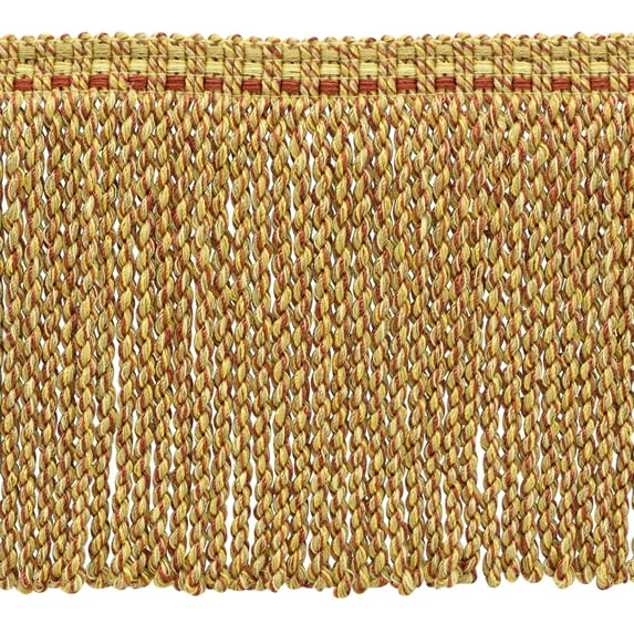 6" (15cm) Veranda Collection Fancy Knitted Bullion Fringe Trim # BFV6,, Bisque Beige #VNT31 (Light Beige, Rust Red, Light Gold) Sold By The Yard (36"/3 ft/0.9m)