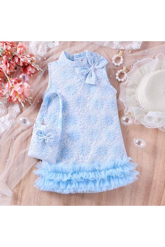 6-16 Years Middle Aged Girls' Fashionable Solid Color Back Button Sleeveless Round Neck Knee Length Dress Floral Dress For Kids