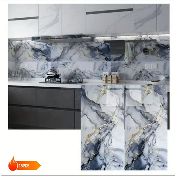 6/18/24-Piece Marble-Look Wall Stickers - PVC Anti-Collision Pads, Self-Adhesive Waterproof Vinyl, Wall Backsplash for Kitchen, Bathroom, Dining Room & Home Decoration