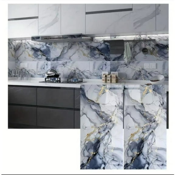 Marble-Look Wall Stickers - PVC Anti-Collision, Self-Adhesive Waterproof for Kitchen, Bathroom, Dining Room