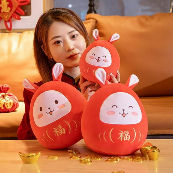6/18/28cm Rabbit Plush Doll Chinese Style Lucky Red Lovely Animal Doll Plushies Backpack Pendant Activity Gifts 2023 Year Mascot Doll Stuffed Animal Toy Girls Toy Gifts