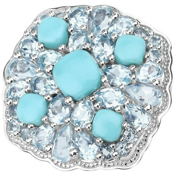 HauteFacets QR18720TQBT-SSR-7 6.18 Carat Genuine Turquoise & Blue Topaz 0.925 Sterling Silver Ring