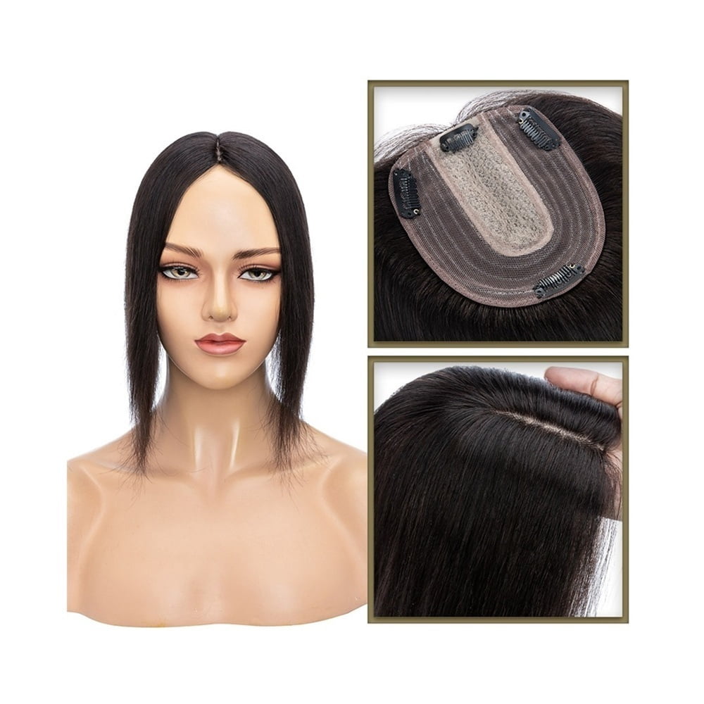6-18 Inch Human Hair Topper for Women, Real Human Hair No Bangs 10*12 CM Injection Silk Base Hair Topper Clip In Straight Hair Extensions Hairpieces