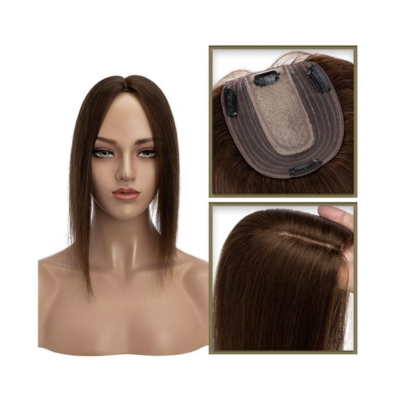 6-18 Inch Human Hair Topper for Women, Real Human Hair No Bangs 10*12 CM Injection Silk Base Hair Topper Clip In Straight Hair Extensions Hairpieces