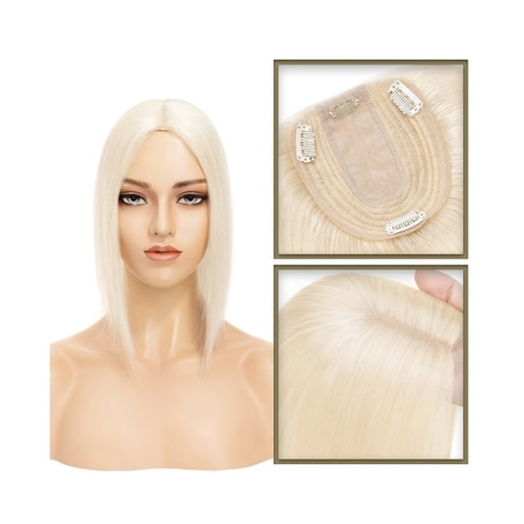 6-18 Inch Human Hair Topper for Women, Real Human Hair No Bangs 10*12 CM Injection Silk Base Hair Topper Clip In Straight Hair Extensions Hairpieces