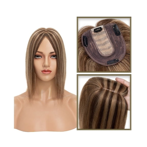 6-18 Inch Human Hair Topper for Women, Real Human Hair No Bangs 10*12 CM Injection Silk Base Hair Topper Clip In Straight Hair Extensions Hairpieces