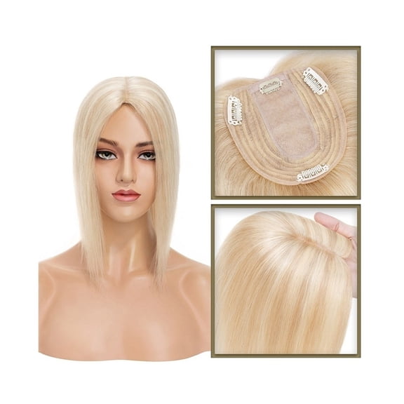 6-18 Inch Human Hair Topper for Women, Real Human Hair No Bangs 10*12 CM Injection Silk Base Hair Topper Clip In Straight Hair Extensions Hairpieces