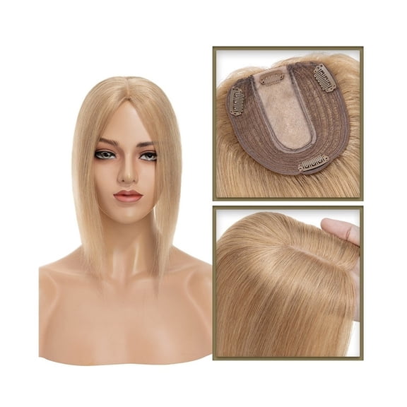 6-18 Inch Human Hair Topper for Women, Real Human Hair No Bangs 10*12 CM Injection Silk Base Hair Topper Clip In Straight Hair Extensions Hairpieces