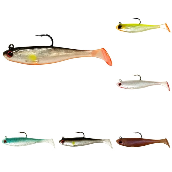 6-18PC Soft Fishing Lures with Pre Rigged Jig Head Lifelike Forked Bass Fishing Lures 3D Eyes Mixed Colors Soft Paddle Tail Swimbait for Bass Trout Walleye Pike Muskie Freshwater Saltwater