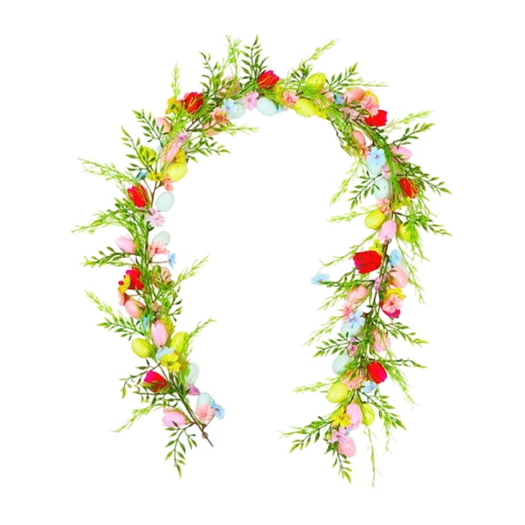 6.1ft Easter Egg Garland Artificial Spring Garland with Pastel Easter Eggs, Colorful Flowers and Green Leaves Hanging Vine for Mantle Kitchen Fireplace Wall Window Decoration (Green)