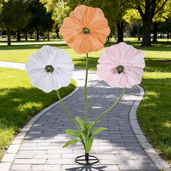 6.1ft Giant Artificial Flowers for Decoration Large Paper Flowers Standing Handcrafted Decoration for Garden Birthday Party Wedding Props Festival Shop Window Display (Mix Color)
