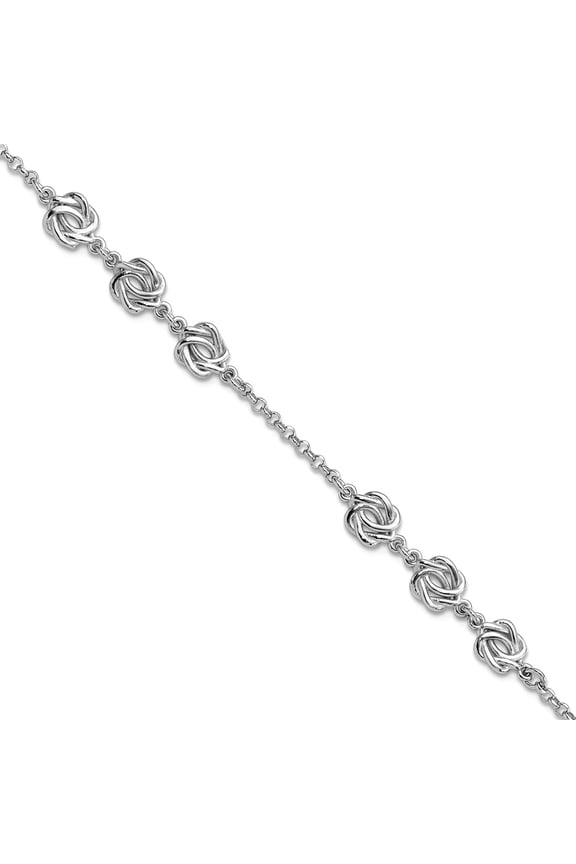 6.1mm 925 Sterling Silver Rhodium Plated Love Knot With 1in Extension Bracelet 7 Inch Link Bracelet for Women