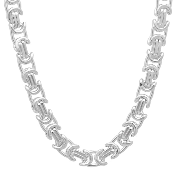 6.1mm Solid .925 Sterling Silver Flat Byzantine Choker Chain Necklace, 18 inches + Gift Box