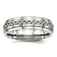 thumbnail image 1 of 6.1mm Stainless Steel Polished and Brushed With Silver Braid Inlay Ring Size 8.5 Ring for Women, 1 of 2