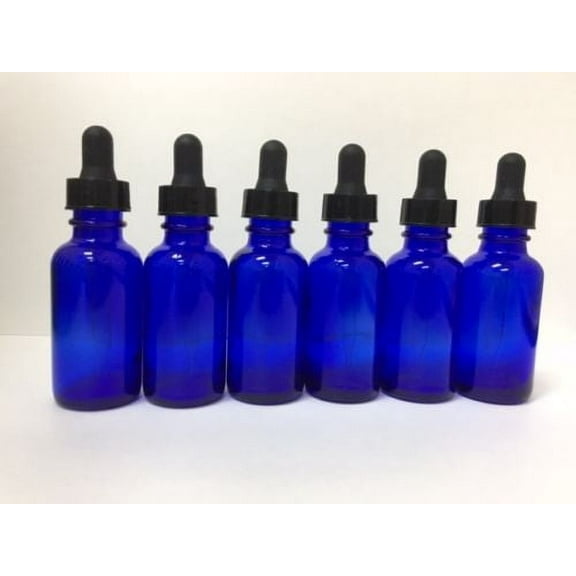 6 - 1oz Cobalt Blue Glass Bottles with Glass Eye Dropper