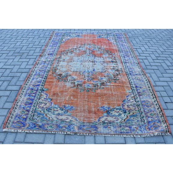 6.1x8.6 ft Large Rugs, Oushak Rugs, Orange Cool Rugs, Rugs For Living Room, Turkish Rug, Vintage Rug, Turkey Dining Room Rugs