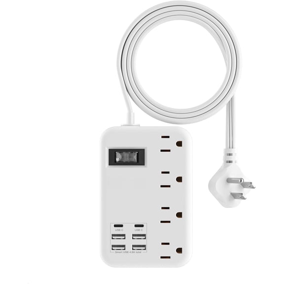 6 (2  C) Travel Power Strip- Flat Plug Extension Cord 3  with 4.8A 24W   Station and 4 Outlets, 3 FT Short Extension Cord Portable for Travel Cruise Office College Dorm