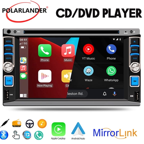 6.2" Dual Spindle Car Stereo with DVD Player, Wired CarPlay, Mobile Phone Cast Screen, Bluetooth FM Radio 9213B