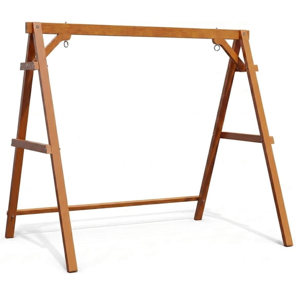 6.2 FT Heavy-Duty A-Frame Porch Swing Stand, 660 LBS Capacity with Bottom Connection Bar for 5 FT Swing, Brown