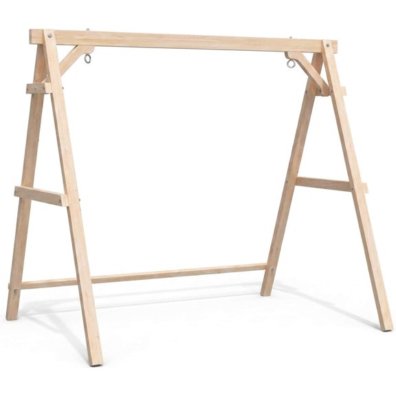 6.2 FT Heavy-Duty A-Frame Porch Swing Stand with Bottom Connection Bar, 660 LBS Capacity, Natural Finish