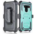 thumbnail image 1 of for 6.2" LG Q8 Combo Holster Screen Protector Included Kickstand Built in Screen Dual Layer Rugged Hard Back Shockproof Resistant Belt Clip Heavy Duty Armor Impact Bumper Phone Case [Teal], 1 of 4