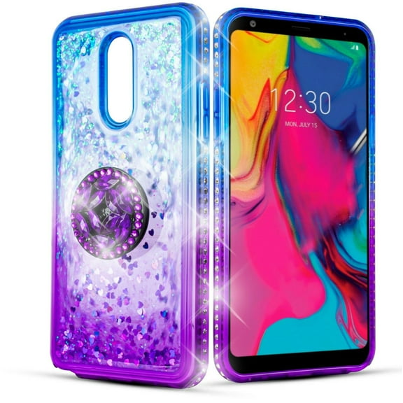For 6.2" LG Stylo 5 Clear Rhinestone Diamond Full Screen Protector Included Raised Bevel Design Enhance Camera & Screen Protection Shockproof Hybrid Firm Slim Bumper Phone Case [Bluepurple]