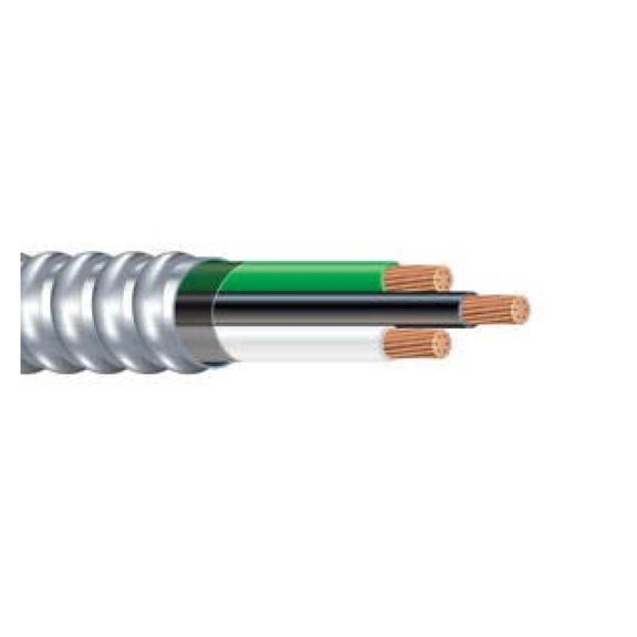 6/2 Metal Clad (MC) Cable with Ground, Aluminum Armored, Stranded Copper Conductor (25Ft Cut)