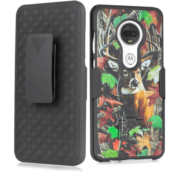 for 6.2" Motorola Moto G7 Holster Belt Clip Kickstand Hybrid Shockproof Bumper Screen Protector Dual Layer Raised Bevel Design Enhance Camera Aim At All Bottons and Sockets Phone Case [Deercamo]