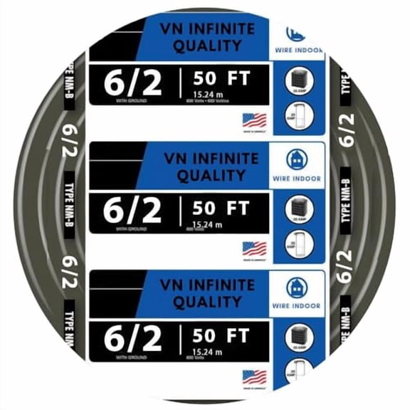 6/2 NM-B Non-Metallic Residential Indoor Wire Nonmetallic with Ground Sheathed Cable (50FT)$$Tools & Hardware Other