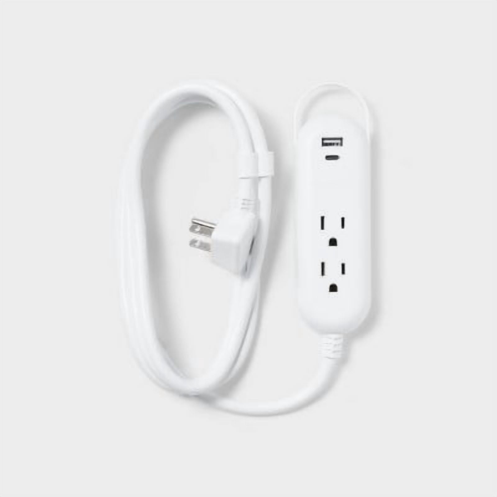 6' 2-Outlet Indoor Extension Cord with USB and USB-C Ports