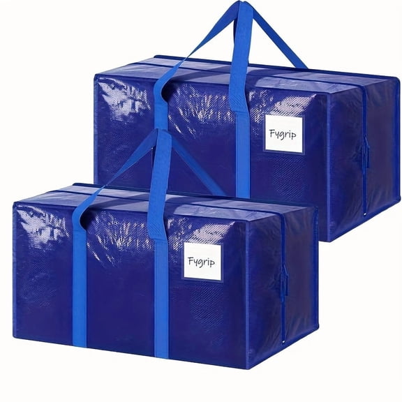 6/2 Pack Extra Heavy Duty Large Moving Bags | Strong Zipper & Comfortable Handles, Sturdy & Durable Clothes Storage Bags Totes Bins, Packing Moving Boxes For College Supplies, Blue, Plastic Material