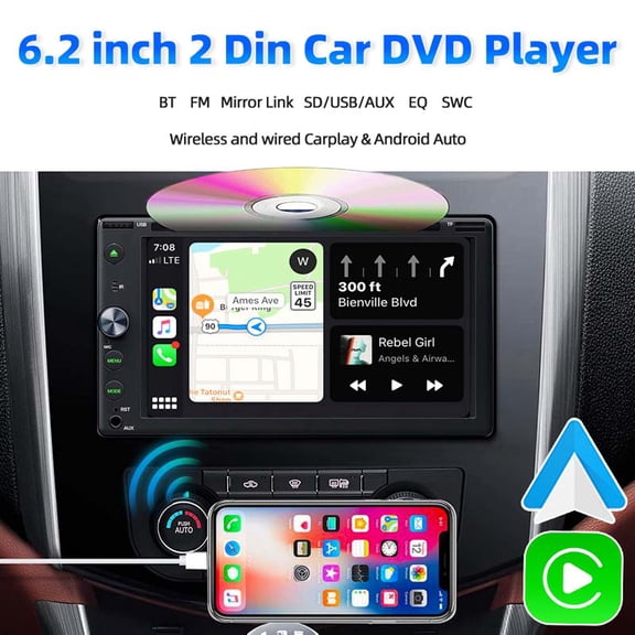 6.2'' dual spindle dvd wireless connectivity car navigation wireless carplay and android auto player 62008