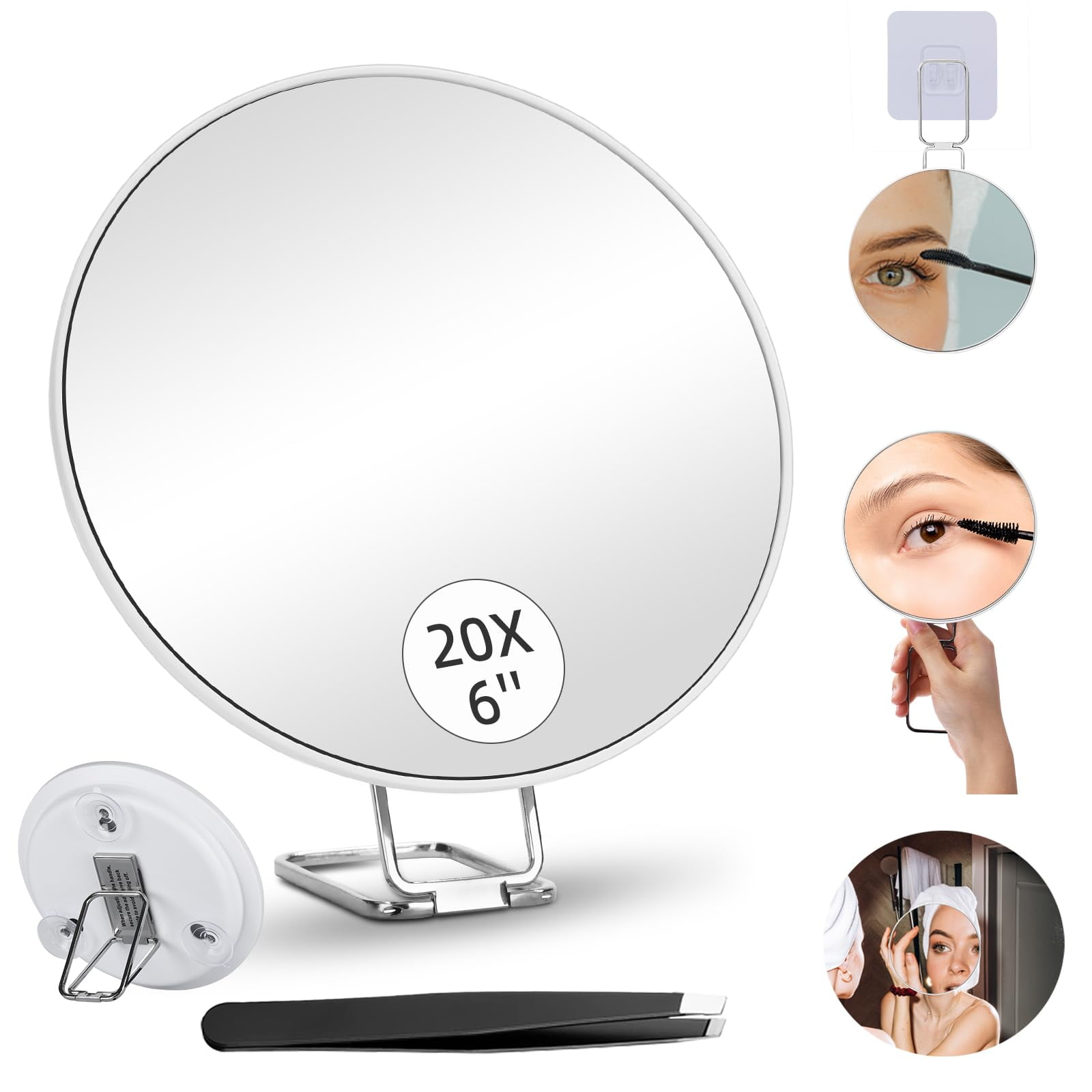6" 20X Magnifying Mirror JMS2 with 3 Suction 360° Adjustable Stand