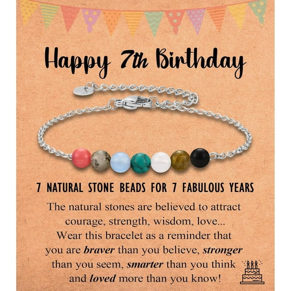 6-21 Year Old Birthday Gifts for Women, Tiny Natural Stones Birthday Bracelet Gifts for Daughter Granddaughter Niece with Happy 6th-21st Birthday Card