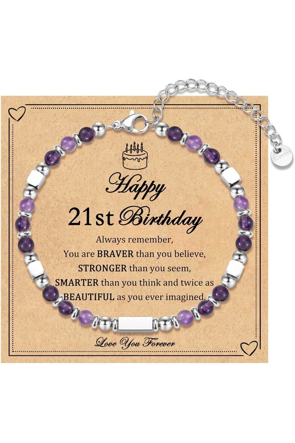 6-21 Years Old Girls Birthday Gifts, Tiny Beaded Bracelets Gifts for Daughter Granddaughter Niece Friends with Happy 6th-21st Birthday Card