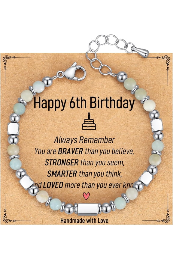 6-21 years old girl birthday gift, small natural stone bracelet with birthday gift card, happy birthday gift for girl daughter granddaughter niece sister friend